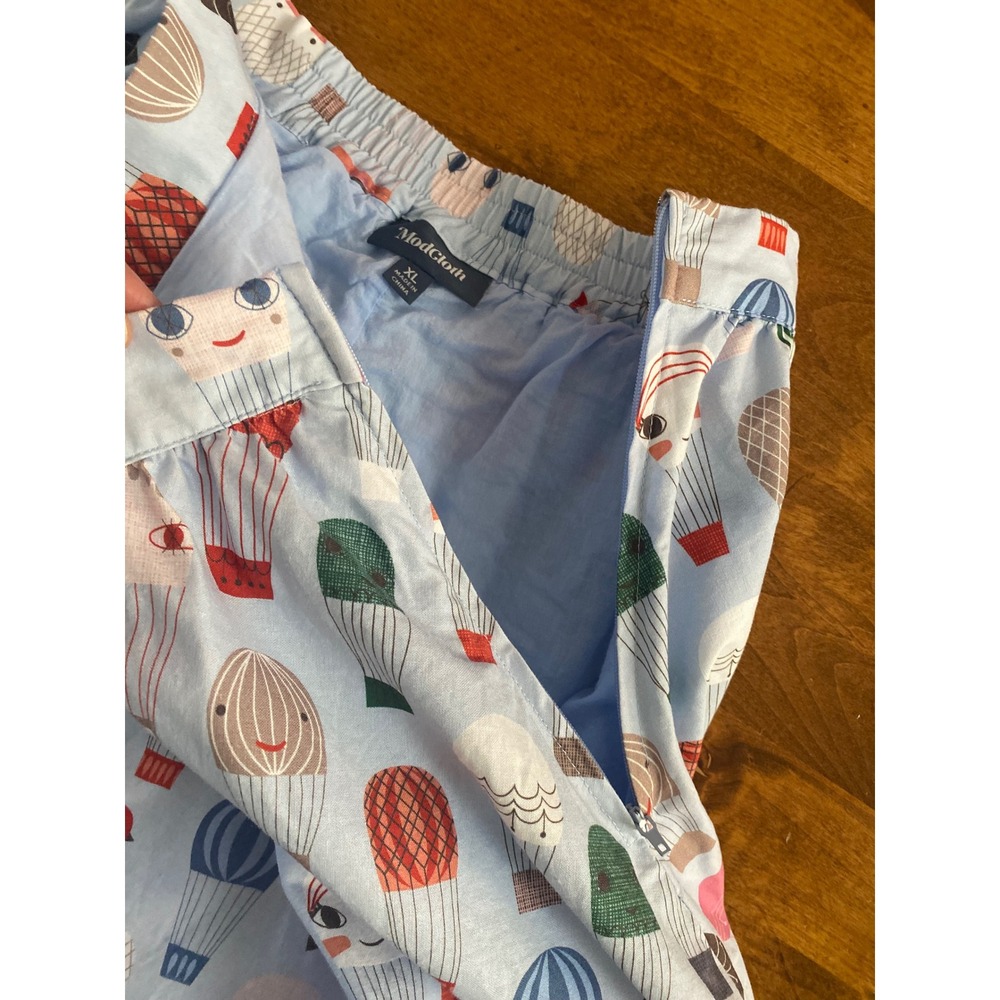 ModCloth Hot Air Balloon Print A-Line Skirt Blue Cotton XL Pocket Retro Style - Picture 12 of 14